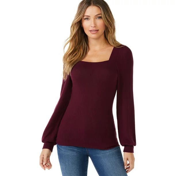 Sofia Jeans by Sofia Vergara Women's Cozy Square Neck Top - Walmart.com | Walmart (US)