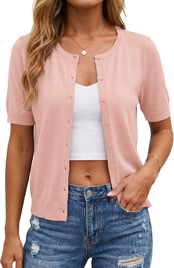 Arach&Cloz Women's Wool Blend Cropped Business Casual Cardigan Sweater Tops | Lightweight & Breat... | Amazon (US)