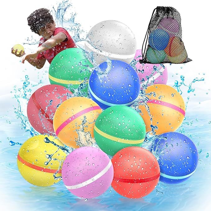 【12 Pack】Magnetic Reusable Water Balloons Fast Refillable for Kids Outdoor Activities, latex-... | Amazon (US)