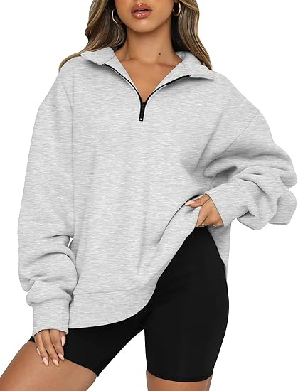 Trendy Queen Women's Oversized Half Zip Fleece Sweatshirts-Cozy Pullover, Drop Shoulder for Fall ... | Amazon (US)