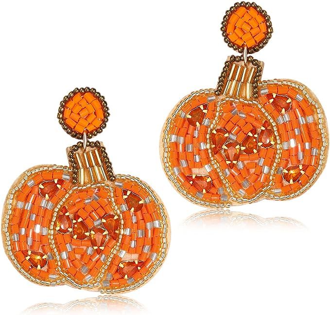Halloween Earrings for Women Cute Pumpkin Ghost Beaded Dangle Earrings Statement Spooky Skull Wit... | Amazon (US)