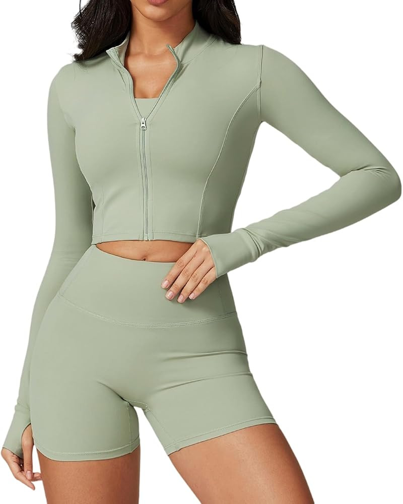 Yknktstc Womens Full Zip Athletic Jacket with Thumbhole Long Sleeve Crop Top Running Workout Yoga... | Amazon (US)