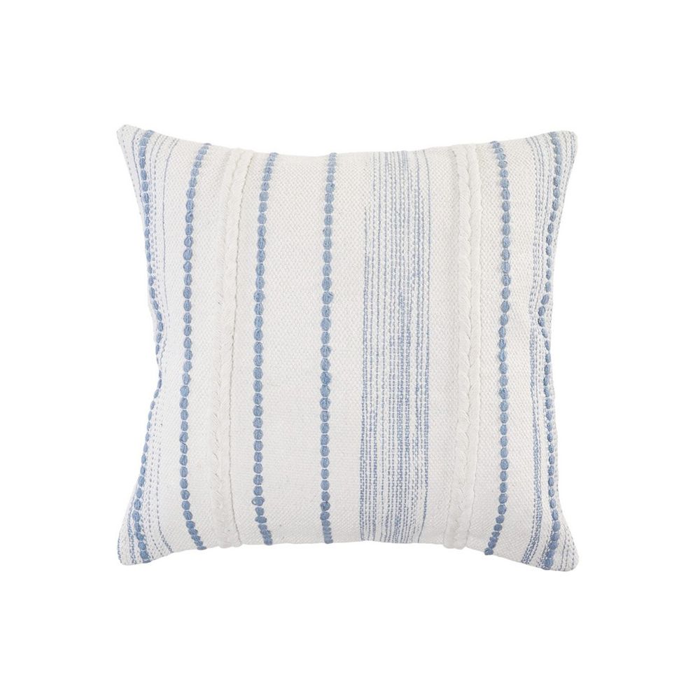 Ox Bay 20" x 20" Hand-Woven White/ Blue Stripe Organic Cotton Pillow Cover | Walmart (US)