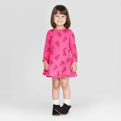 Toddler Girls' Long Sleeve Unicorn Print Dress - Cat & Jack™ Dark Pink | Target