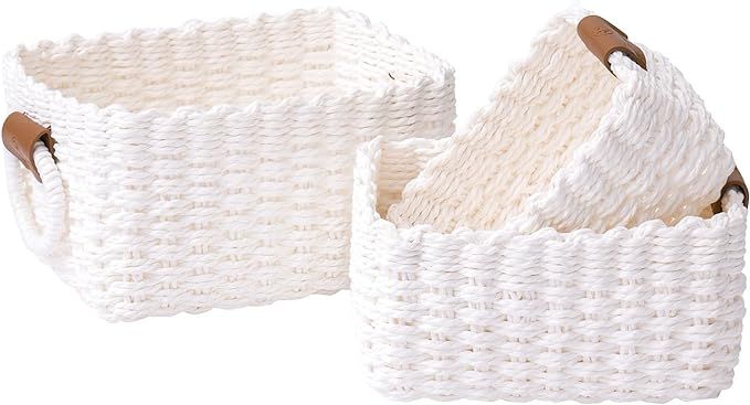LA JOLIE MUSE Woven Storage Baskets for Organizing, Recycled Paper Rope Basket Bin Divider for Ma... | Amazon (US)