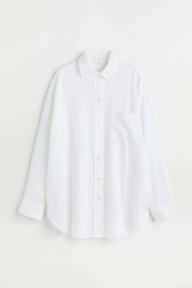 H & M - Oversized Linen Shirt - White | H&M (US + CA)