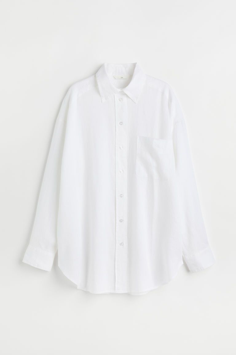 H & M - Oversized Linen Shirt - White | H&M (US + CA)