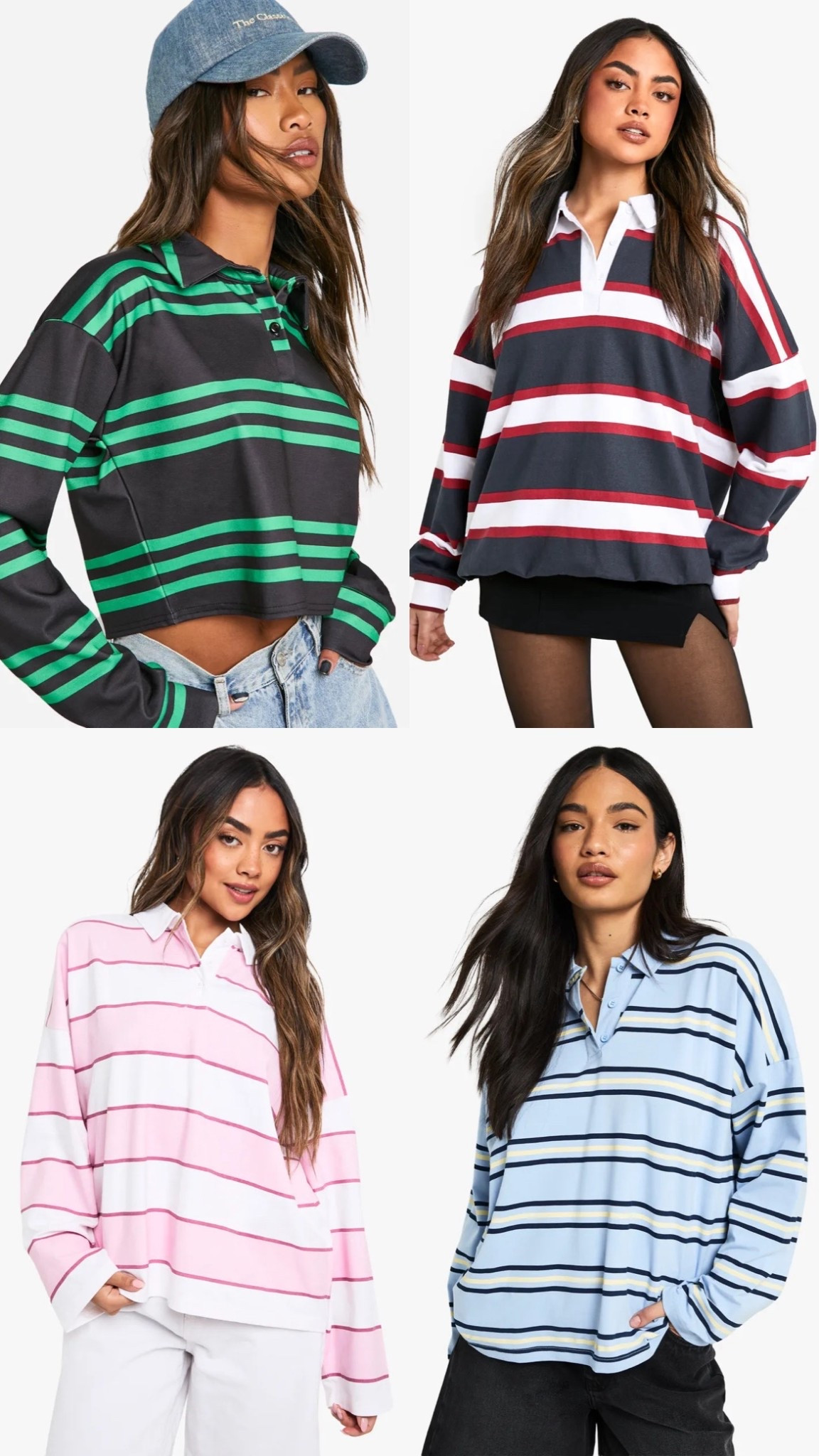 Boohoo is really nailing it with these striped rugby polo shirts. The perfect mix of sporty and relaxed—ideal for casual weekends, fall layering, or that effortless off-duty vibe. Comes in so many cute color combos. Tagged exact and similar! #stripedpolo #fallstyle #casualoutfits #preppychic