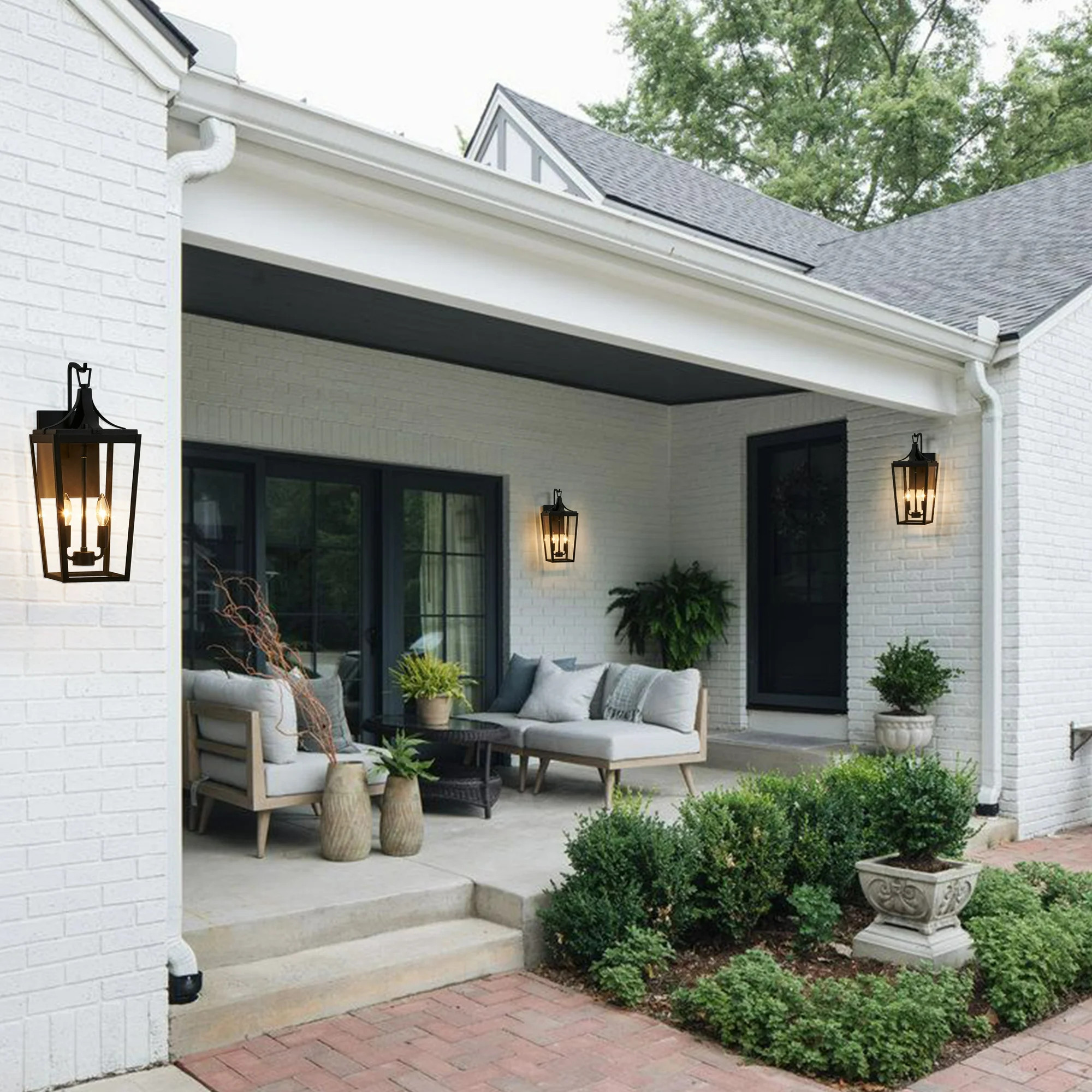 KAWOTI 20 in. 2-Light Sandy Black Hardwired Outdoor Wall Lantern Sconce with Clear Glass | Walmart (US)