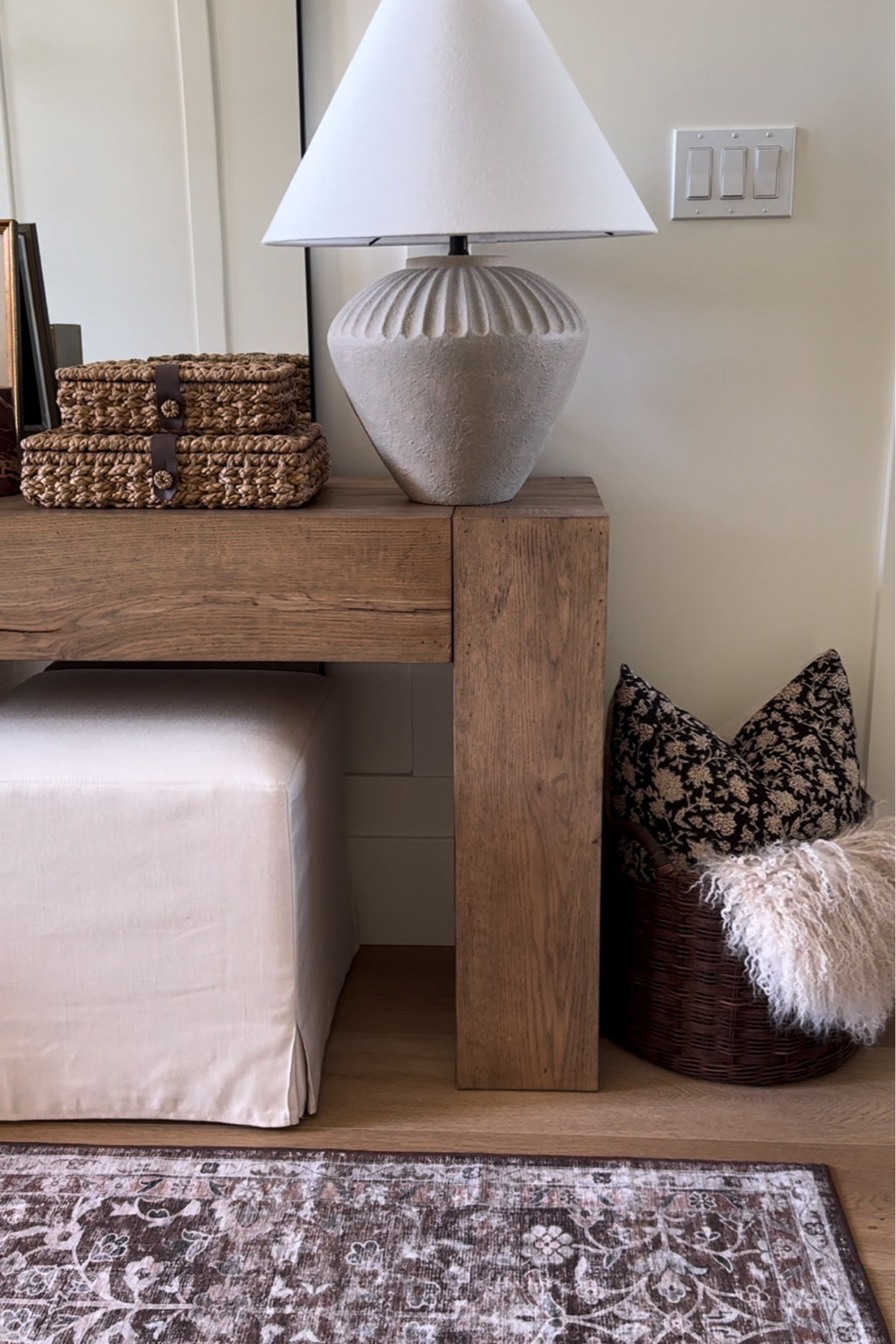 This gorgeous Loloi Josie rug is washable and perfect for any entry! A top favorite last week. My console table and these gorgeous woven boxes are both on sale right now for Presidents’ Day! 

#LTKStyleTip #LTKHome #LTKSaleAlert