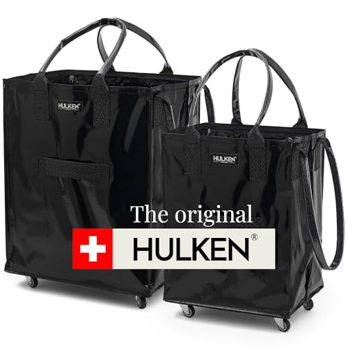 HULKEN - (Large, Black + Medium, Black) Reusable Rolling Tote & Rolling Shopping Bag with Wheels - Wheeled Tote - 66 lb Limit, Zipper Closure, Water-Resistance | Amazon (US)
