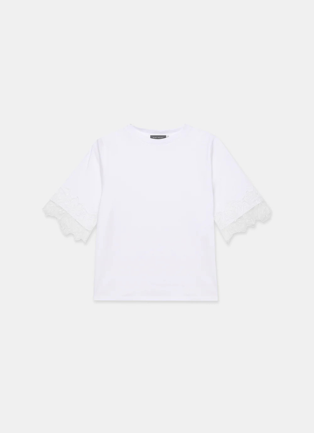 White Cotton Lace Trim T-Shirt | Mint Velvet