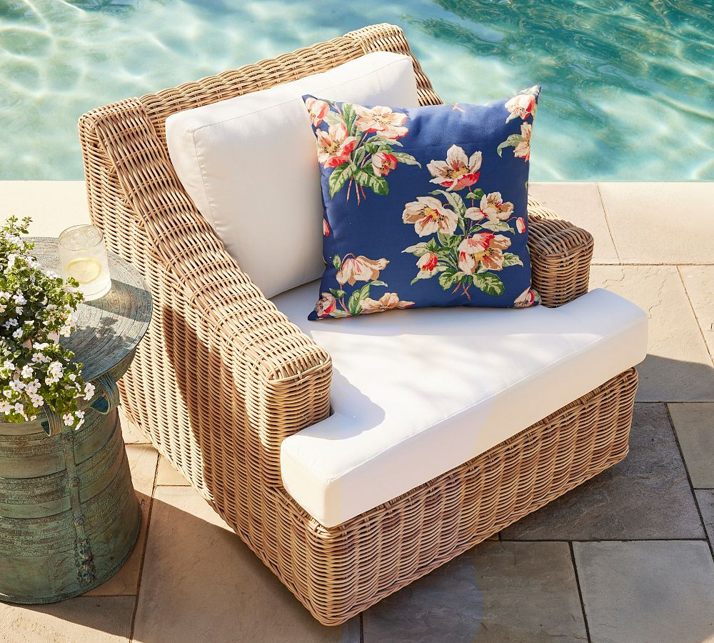 Huntington Wicker Slope Arm Swivel Outdoor Lounge Chair | Pottery Barn (US)