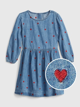 Toddler Embroidered Hearts Denim Dress | Gap (US)