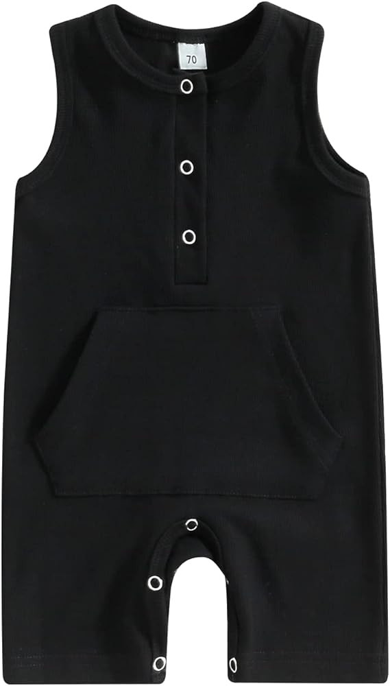 Newborn Baby Boy Girl Solid Romper Unisex Infant Knit Ribbed Sleeveless Jumpsuit Bodysuit Summer ... | Amazon (US)