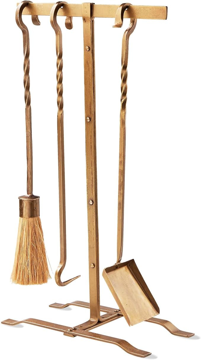 tag Twist Brass Gold Fireplace Tool Set - Elegant Iron Accessories for Christmas - 10" L x 8" W x... | Amazon (US)