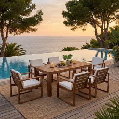 Whisen 7 Piece Acacia Wood Patio Dining Sets Outdoor Dining Set - Seats 6 with Removable Cushions, Outdoor Furniture Set with Umbrella Hole - Mocha | Target