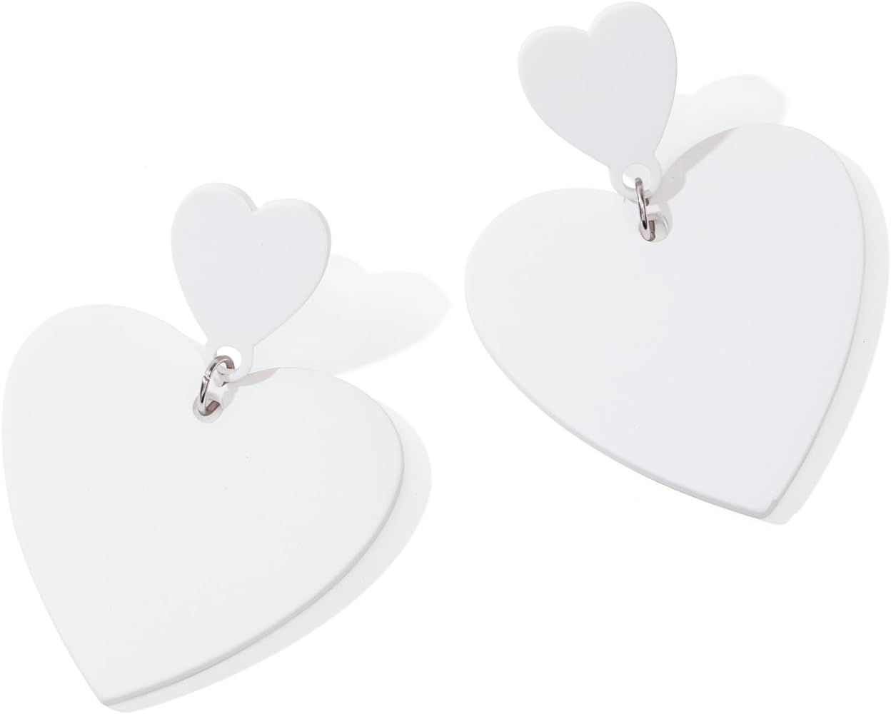 Double Heart Dangle Earrings for Women - Statement Heart Shaped Earrings, Cute Love Earrings for ... | Amazon (US)