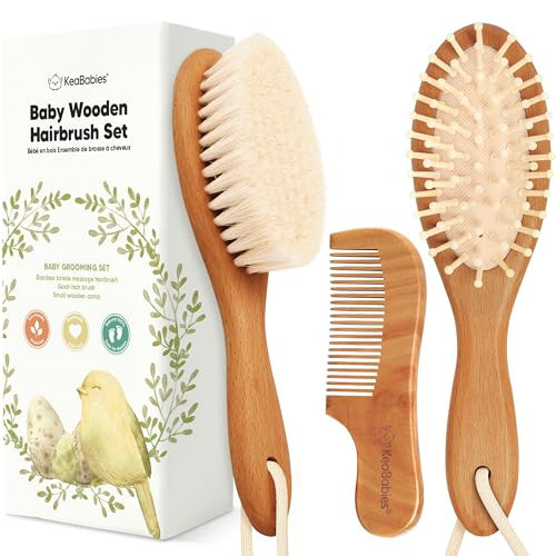 Baby Hair Brush and Comb Set for Newborn - Wooden Baby Hair Brush Set with Soft Goat Bristle, Baby Brush Set for Newborns, Baby Brush and Comb Set Girl, Boy, Toddler Cradle Cap Brush(Oval, Golden Oak) | Amazon (US)