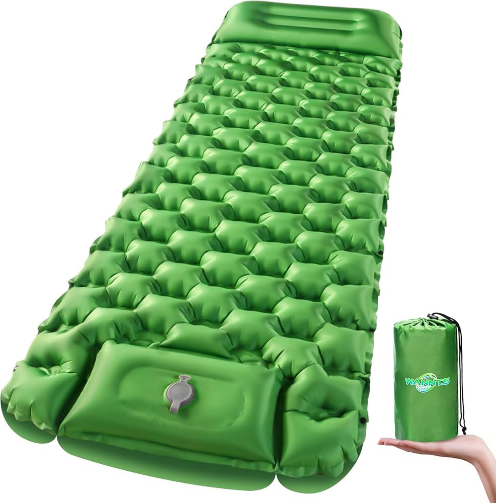 Sleeping Pad Ultralight Inflatable Sleeping Pad for Camping,Built-in Pump, Ultimate for Camping, Hiking - Airpad, Carry Bag, Repair Kit - Compact & Lightweight Air Mattress(Green) | Amazon (US)