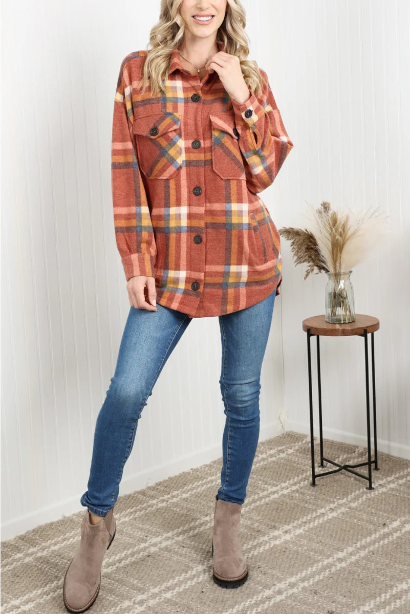 'Mady' Pumpkin Spice Full Size Plaid Shacket | Goodnight Macaroon