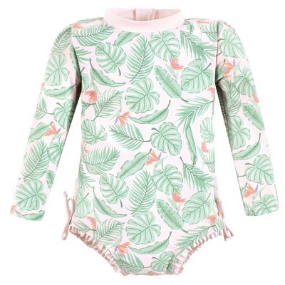 Hudson Baby Girls Rashguard Toddler Swimsuit, Pink Palm, 5T | Target