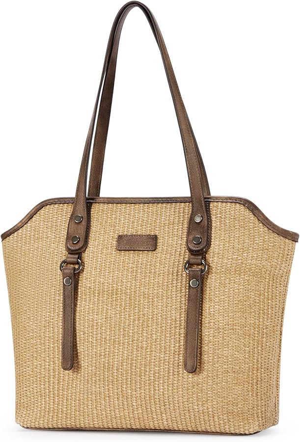 Tote Bag for Women,Large Capacity Straw&Vegan Leather Tote Purses for Women,Shoulder Bags For Dai... | Amazon (US)