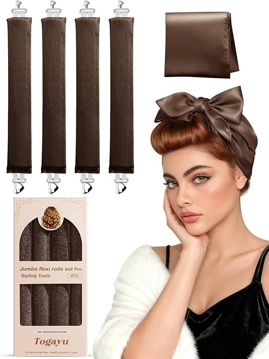 Heatless Curls Overnight Set - 4PCS Jumbo Velvet Hair Rollers to Sleep In, No-Damage Flexi Rods f... | Amazon (US)