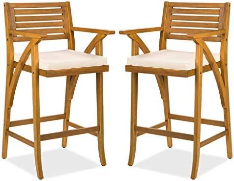 Best Choice Products Set of 2 Outdoor Acacia Wood Bar Stools Bar Chairs for Patio, Pool, Garden w... | Amazon (US)