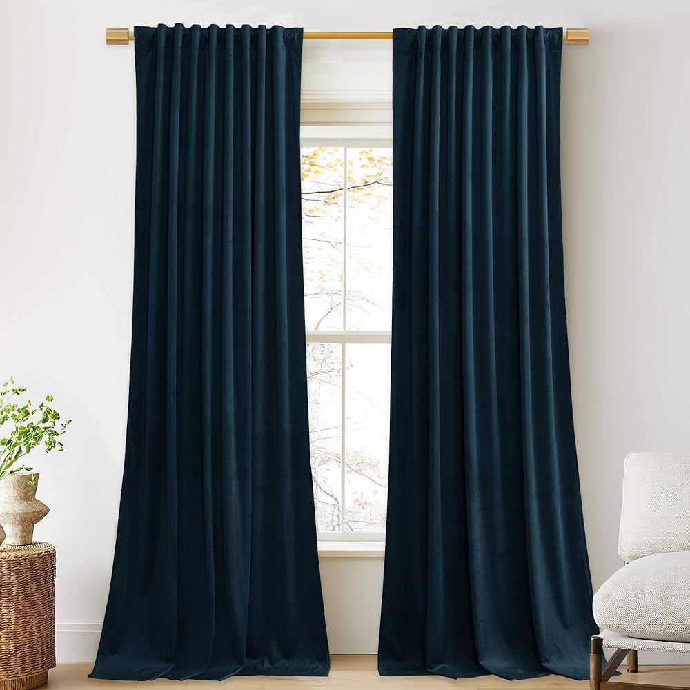 StangH Navy Velvet Curtains - Living Room Light Blocking Drapes 96 inches Long, Thermal Insulated... | Amazon (US)