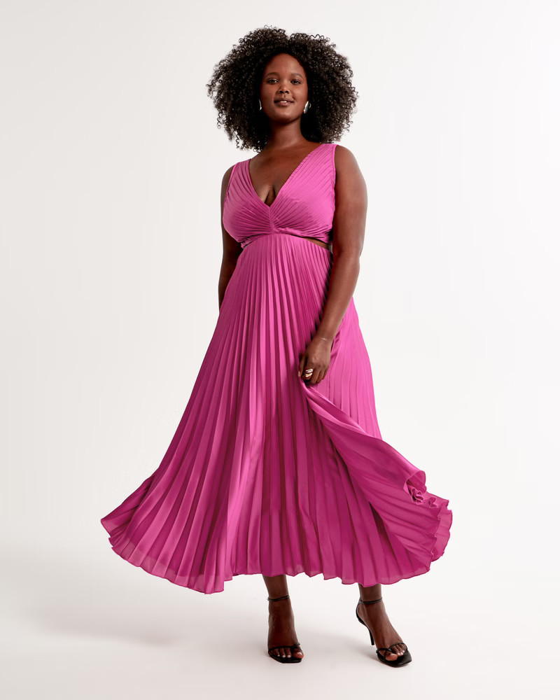 Satin Pleated Cutout Maxi Dress | Abercrombie & Fitch (US)