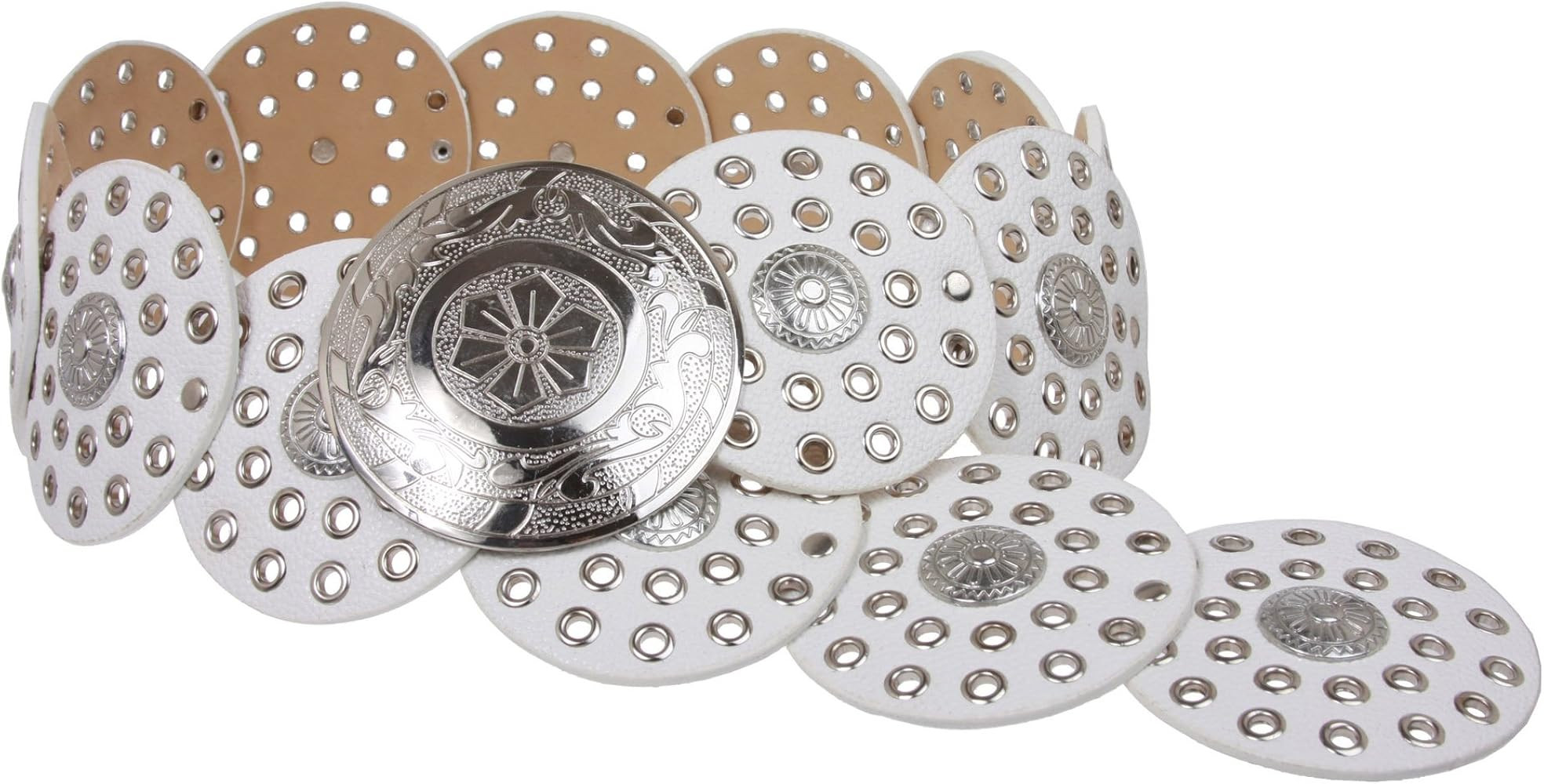 beltiscool Women's 3 1/2" (90 mm) Wide Boho Disc Concho Leather Belt | Amazon (US)