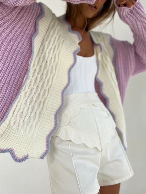 Fancy Contrast Cardigan | Cream & Lilac | Vita Grace
