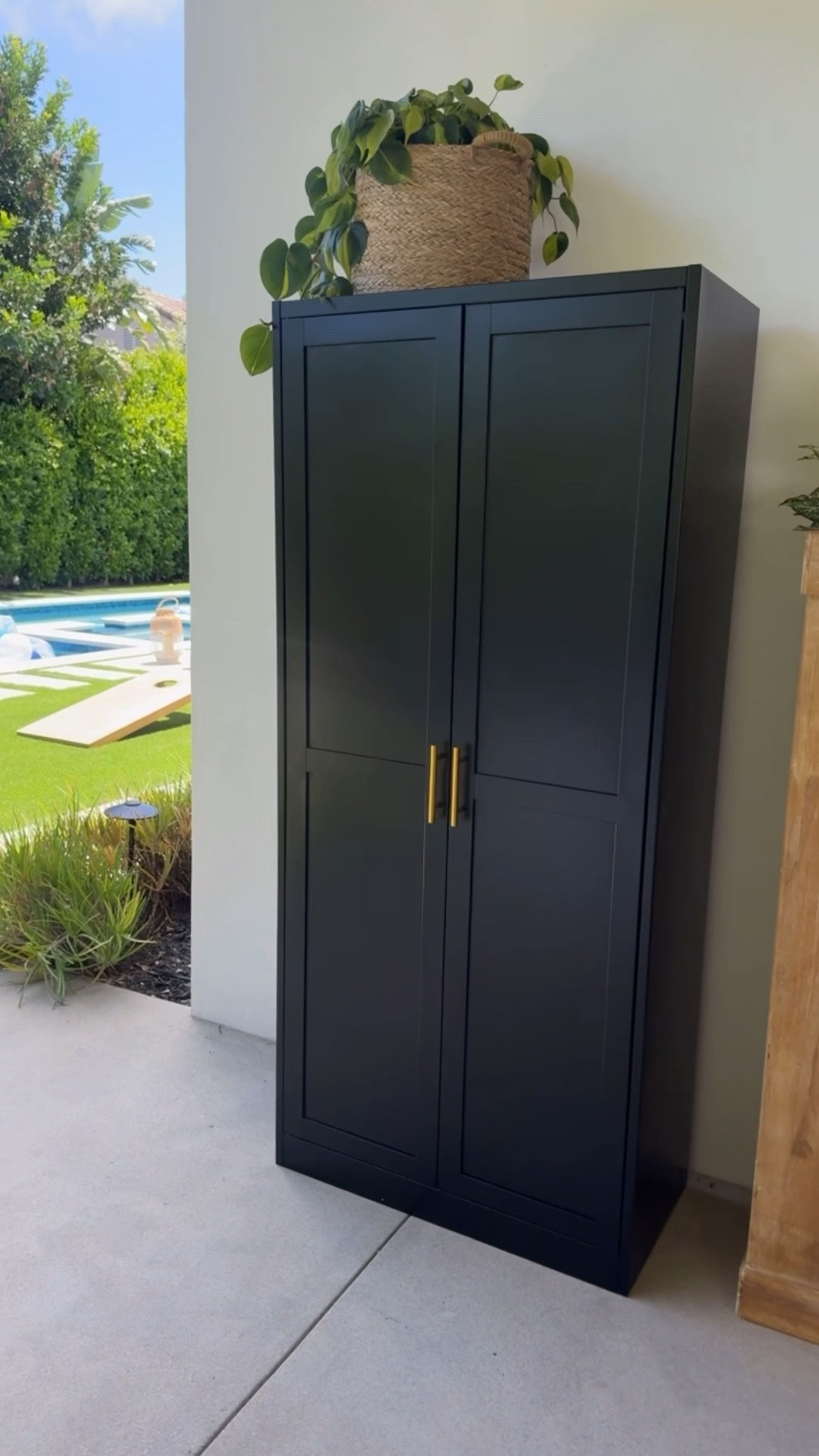 I’ve been looking for storage to put my pool towels in. Technically this isn’t considered outdoor storage and is rated garage storage/pantry storage. However, I have mine in a covered patio, so I feel comfortable having it outside and it’s perfect to put all of our pool towels and sunscreen and other little things I wanna tuck away. And it looks so so so beautiful. I could not believe that I got this for under $200￼

#LTKHome