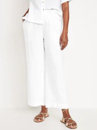 High-Waisted Crinkle Gauze Pull-On Ankle Pants | Old Navy (US)