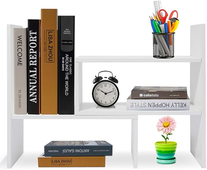 Desk Shelf, Adjustable Desktop Storage Organizer, Wood Display Shelf Rack, Office Supplies Desk O... | Amazon (US)