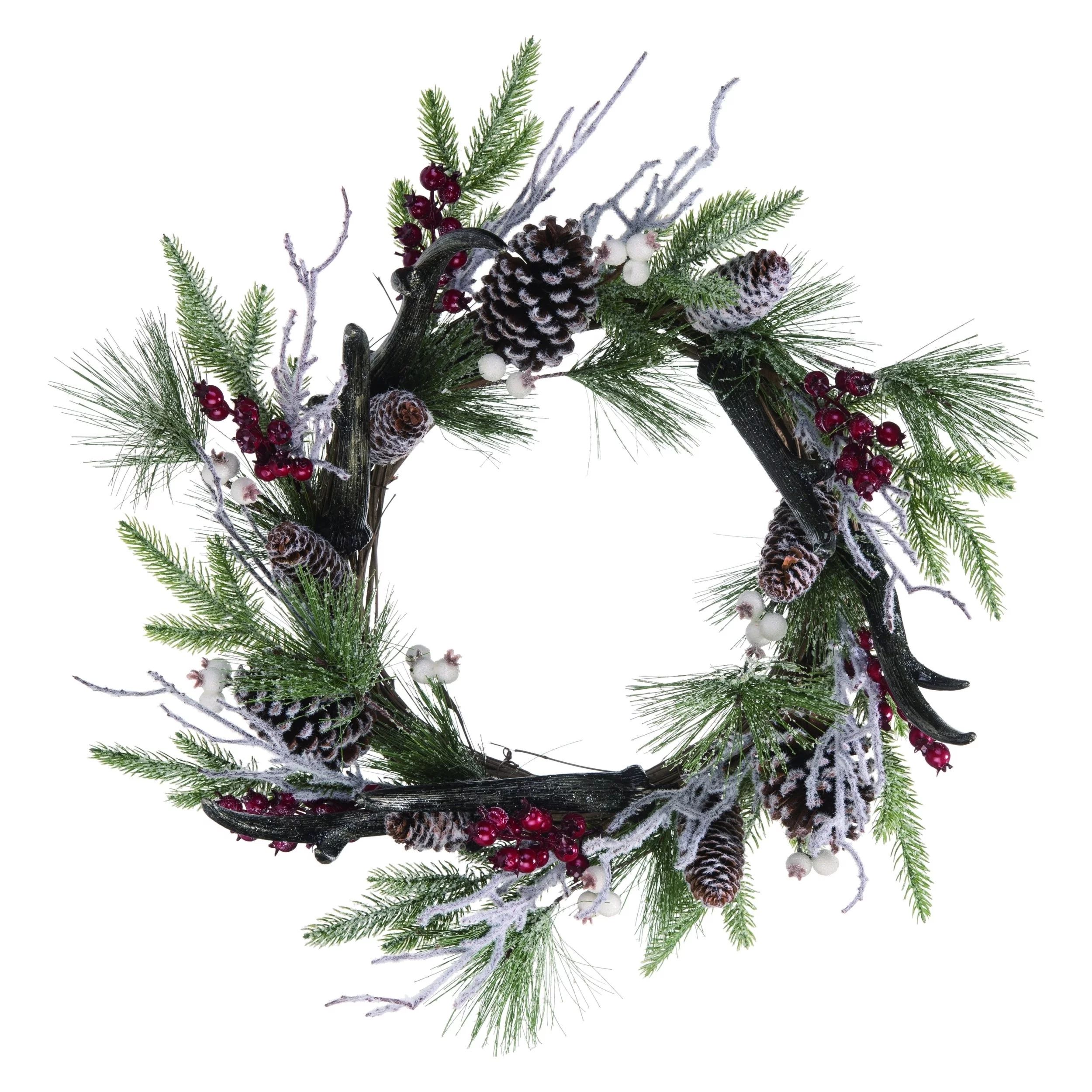 unbranded-Transpac Pinecone 22 in. Brown Christmas Holiday Wreath with Berry and Antler Accent - ... | Walmart (US)