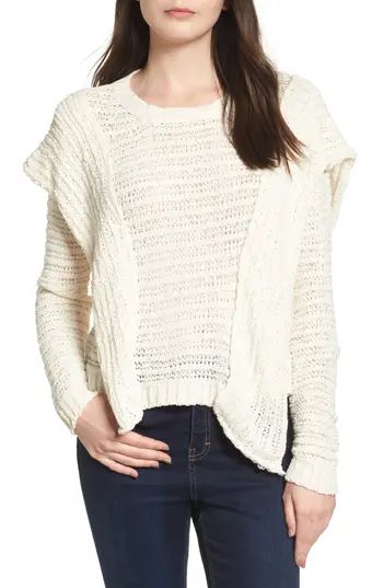 Women's Woven Heart Ruffle Chenille Sweater, Size X-Small - Beige | Nordstrom