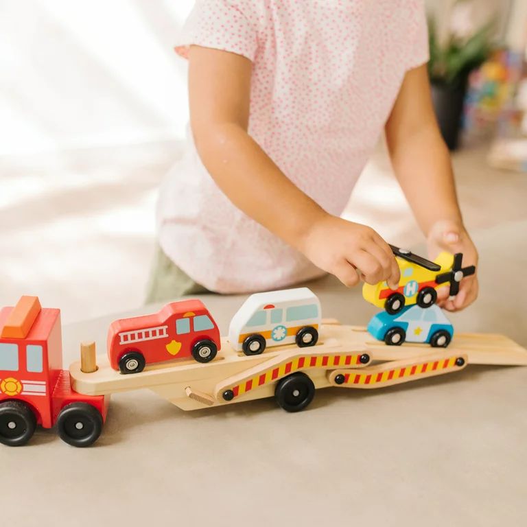 Melissa & Doug Wooden Emergency Vehicle Carrier Truck With 1 Truck and 4 Rescue Vehicles | Walmart (US)
