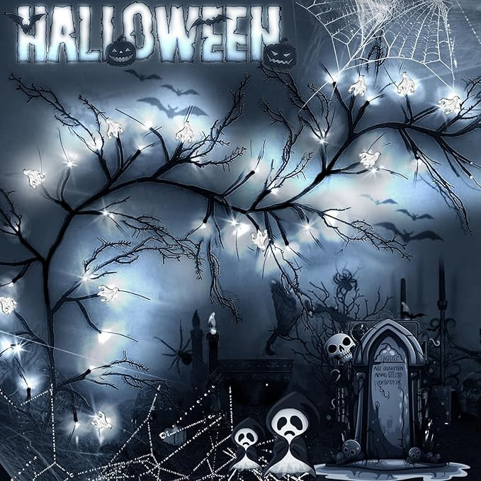 6ft 60LED Halloween Lights Indoor Decorations for Wall and Table, White Lights with 24 Ghosts Fre... | Amazon (US)