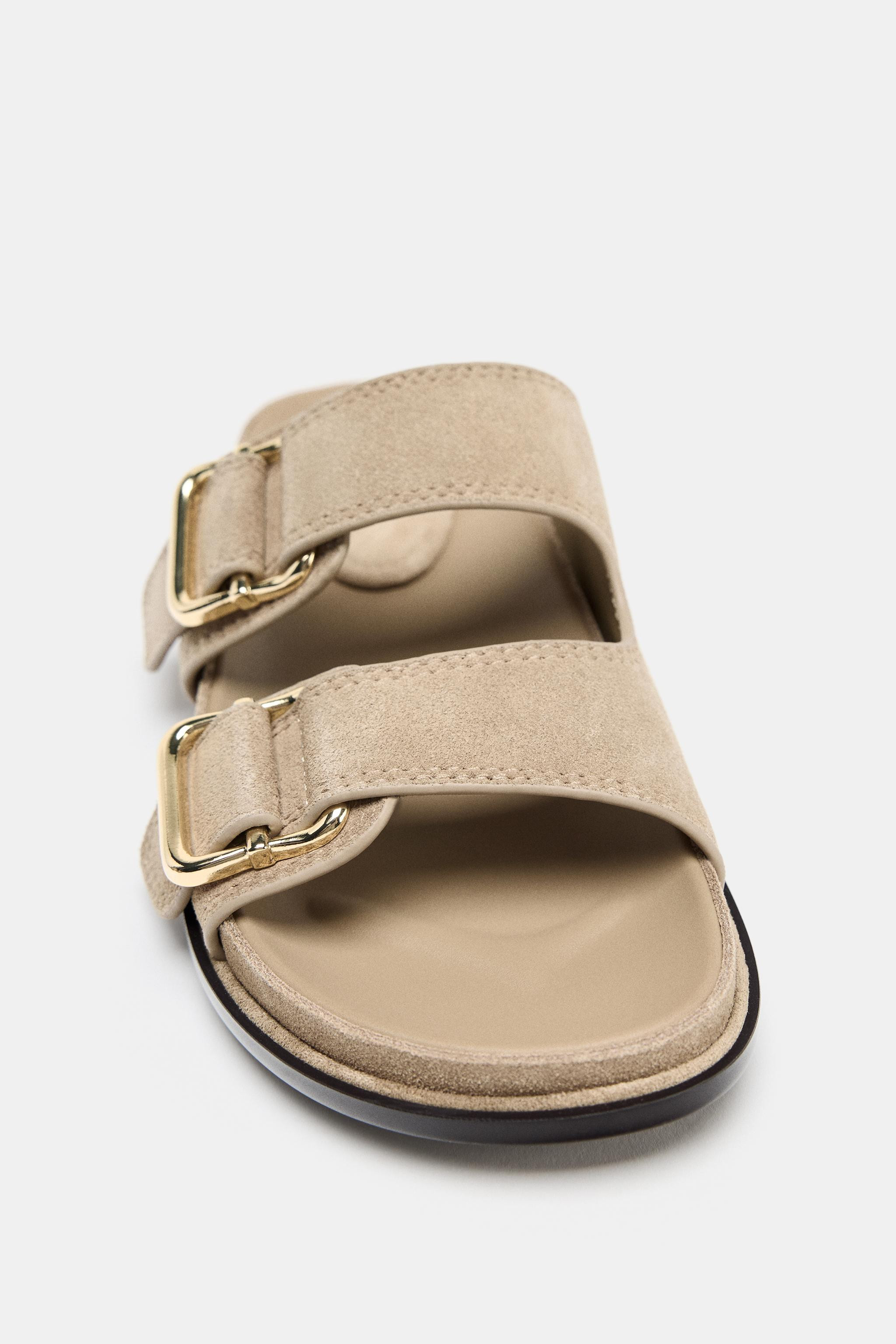 SPLIT LEATHER STRAPPY FLAT SANDALS | Zara US