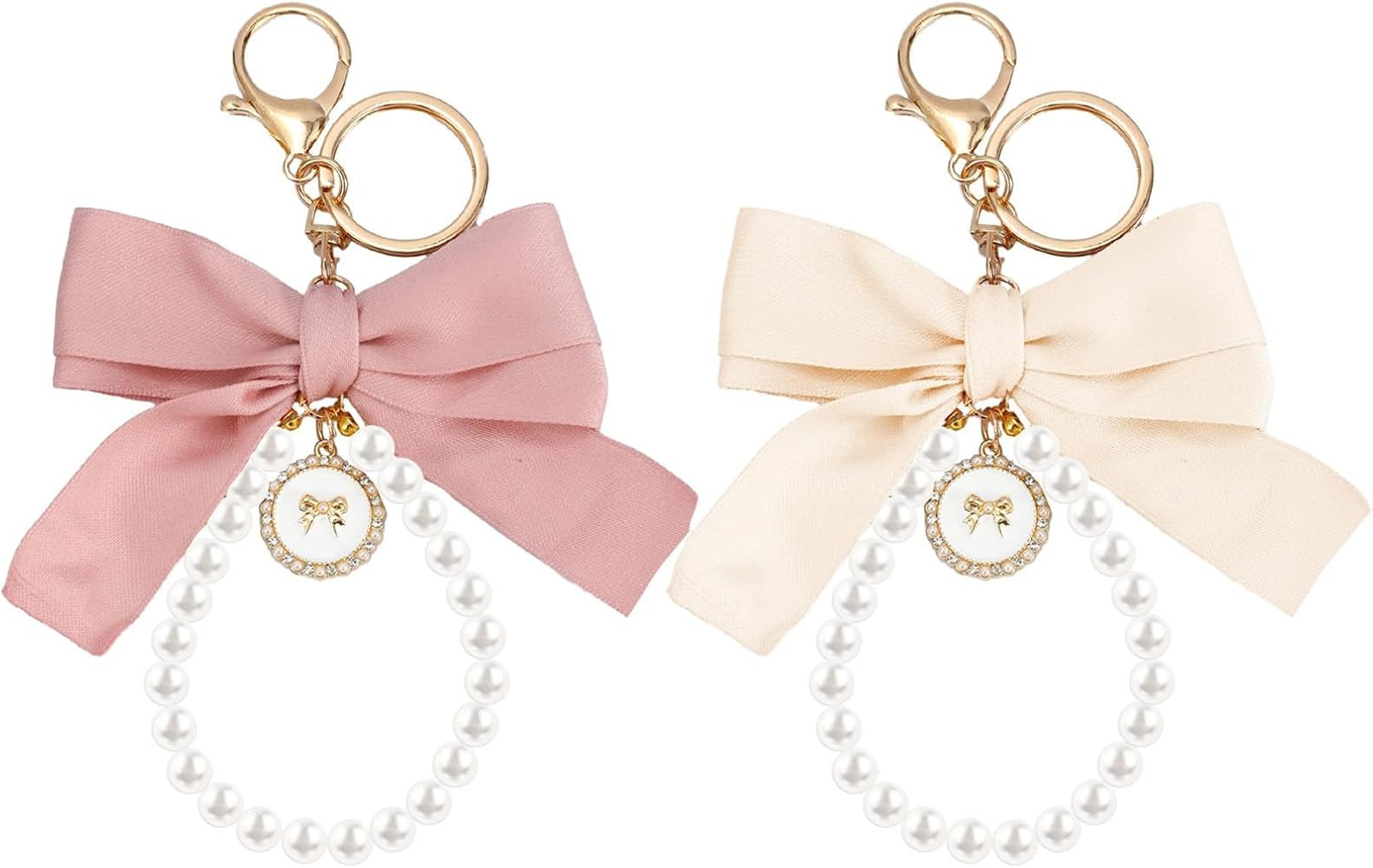 SMUOBT 2Pcs Cute Bow Keychain for Women, Pearl Key Chains for Car Keys Coquette Bow Keychain Acce... | Amazon (US)