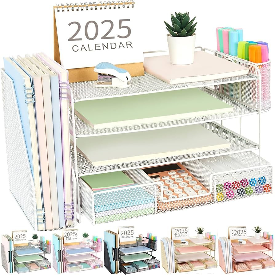 gianotter Paper Letter Tray Organizer with File Holder, 4-Tier Desk Accessories & Workspace Organ... | Amazon (US)