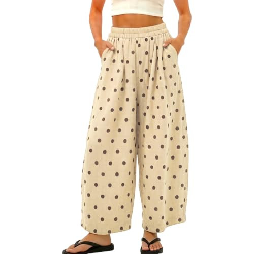Songling Polka Dot Pants for Women Summer Boho Beach Elastic Waist Palazzo Wide Barrel Leg Pants ... | Amazon (US)