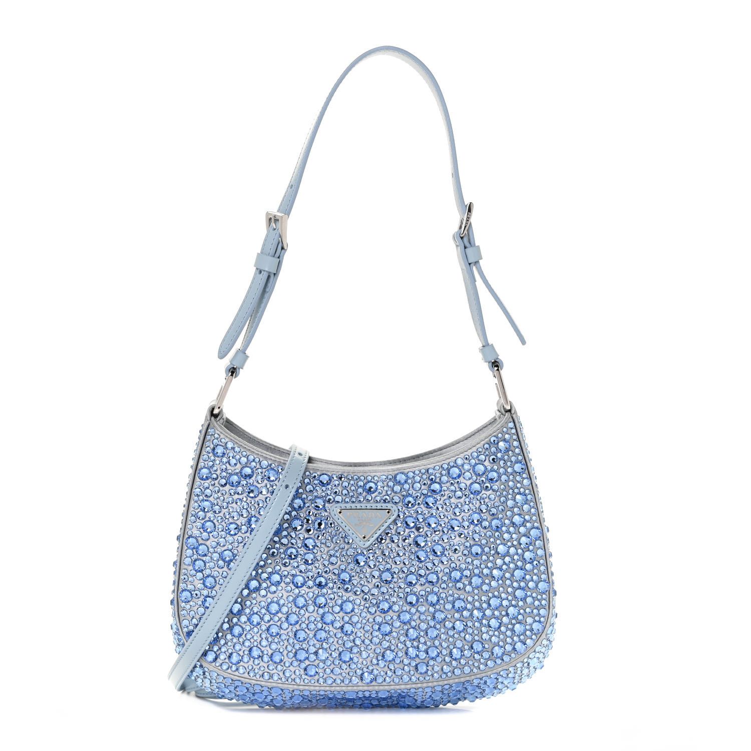 PRADA Satin Crystal Cleo Shoulder Bag Celeste | FASHIONPHILE | Fashionphile