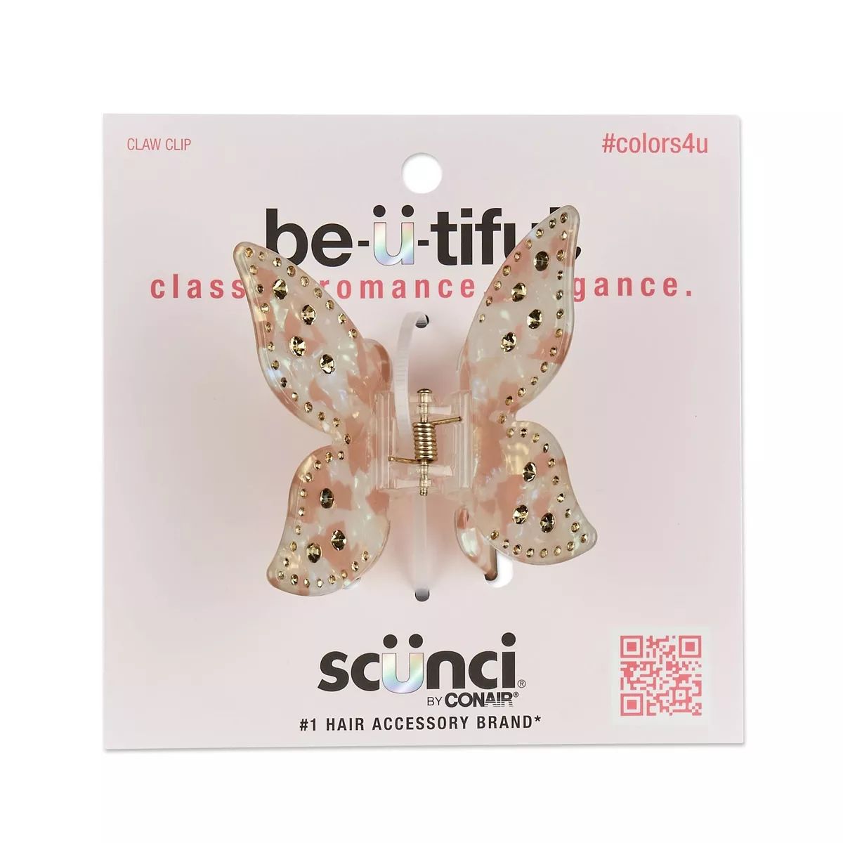 scünci be-ü-tiful Gold Embellished Butterfly Claw Clip - Pink Tortoise | Target