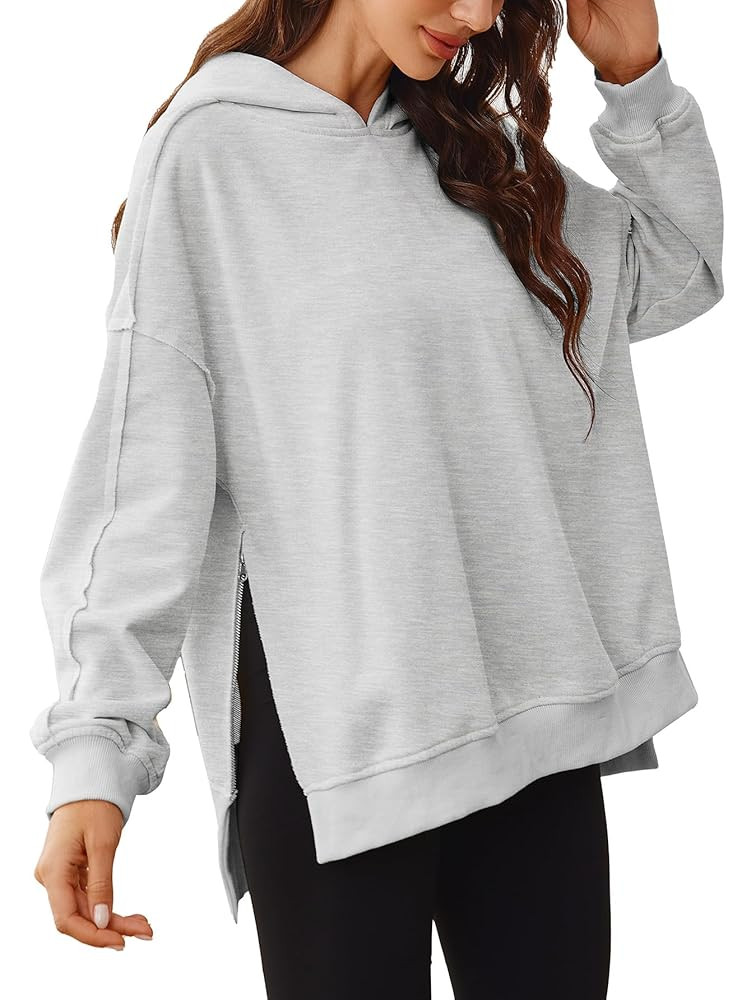 Glamaker Women's Oversized Hoodies Side Slit Zip Up Pullover Sweatshirt Casual Long Sleeve High L... | Amazon (US)