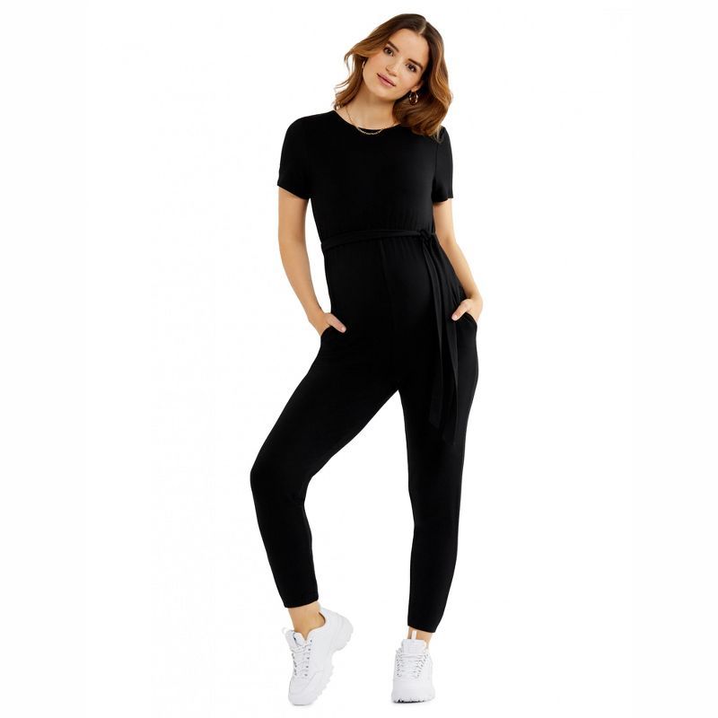 A Pea in the Pod | LUXEssentials Short Sleeve French Terry Super Soft Maternity Jumpsuit | Target