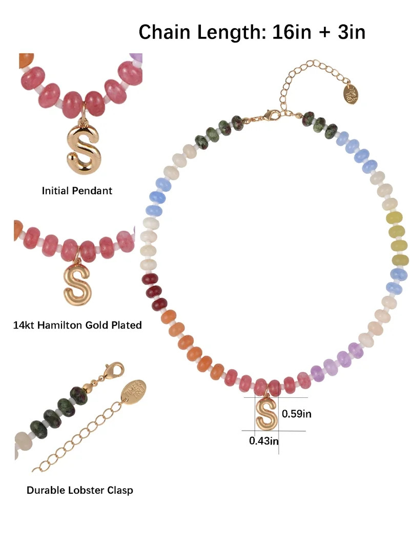 Time and Tru Goldtone Multicolored Bead Initial "S" Necklace | Walmart (US)