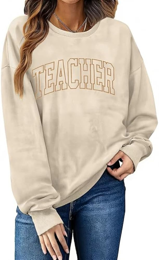 Teacher Sweatshirt for Women Oversized Crewneck Sweatshirts Teacher Embroidered Sweatshirt Women ... | Amazon (US)